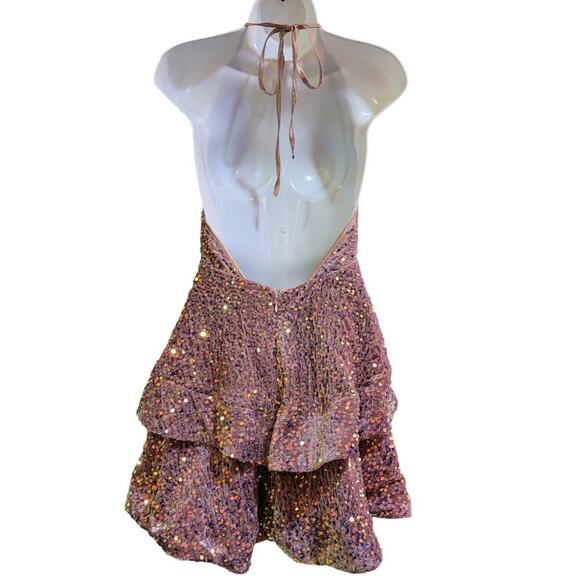 Sequin Halter Neck Midi Dress - Pink - Picture 4 of 6